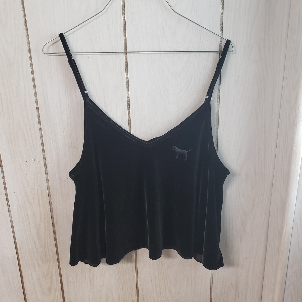Victoria's Secret PINK Black Velvet Comfort Cami Tank Top with Straps Large